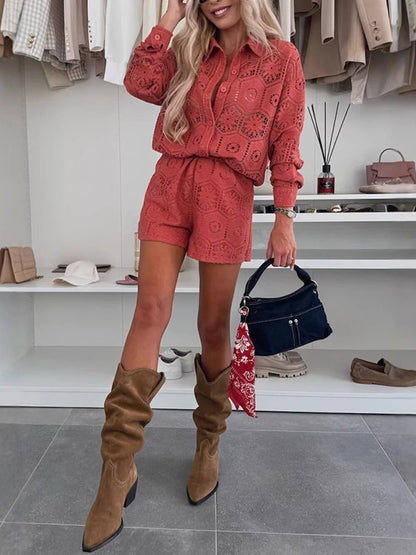 Casual Lace Shorts & Shirt Set