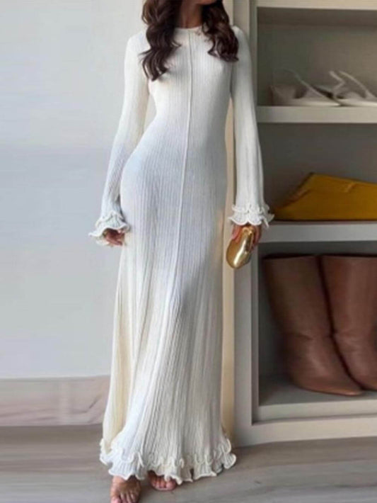 Ruched Backless Long Sleeve Dress