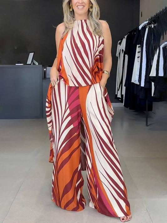 Placement Print Sleeveless Top Set