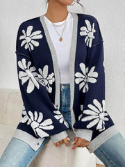 V-Neck Printed Knit Cardigan