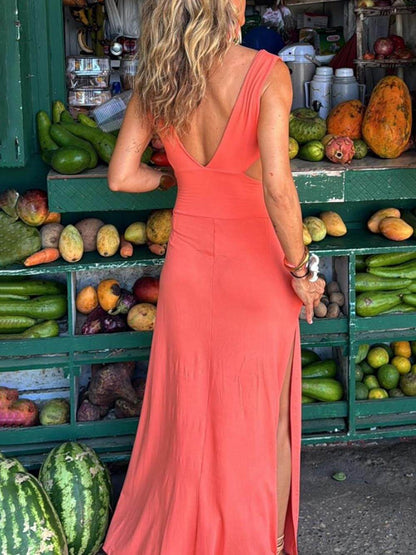 Floral V-Neck Waist Cutout Fitted Dress
