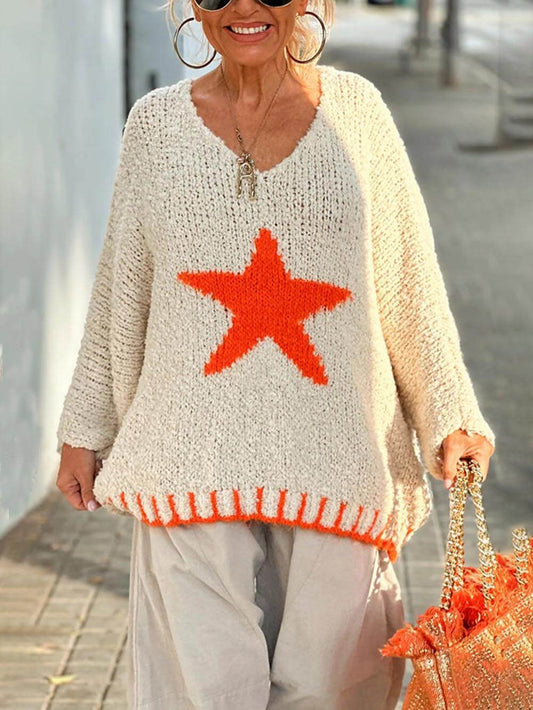 Star Pattern Colorblock Sweater