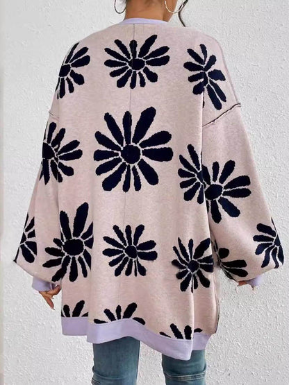 V-Neck Printed Knit Cardigan