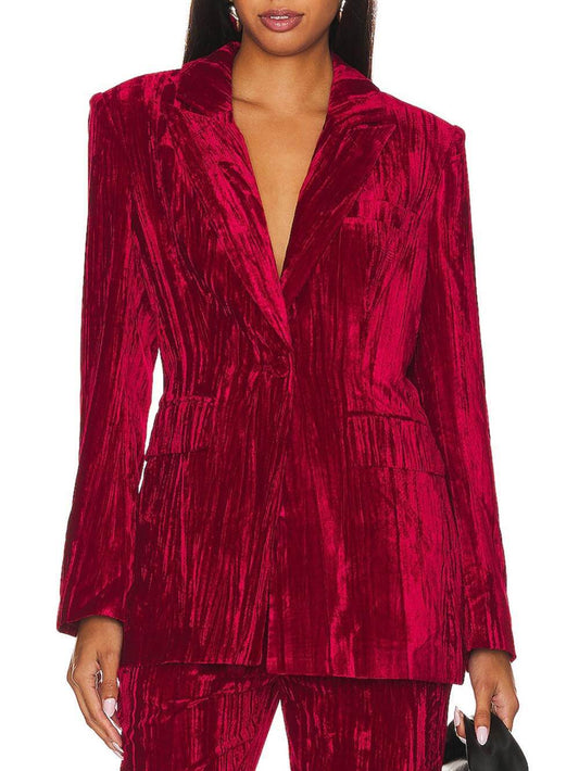 Velvet Slim Fit Single Button Blazer