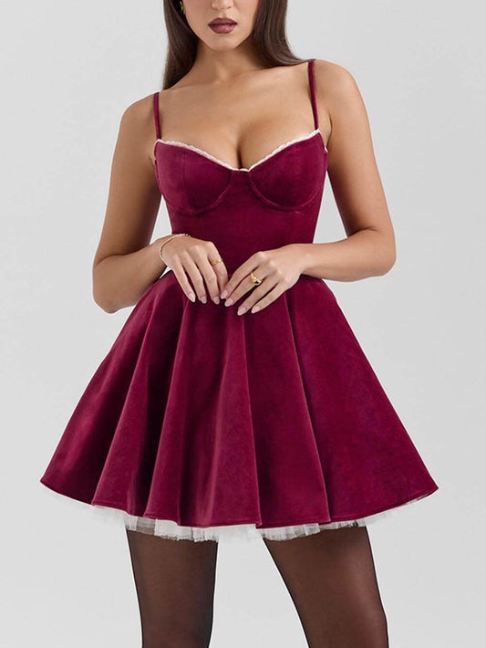 Tulle Patchwork Sweetheart Neck Mini Dress