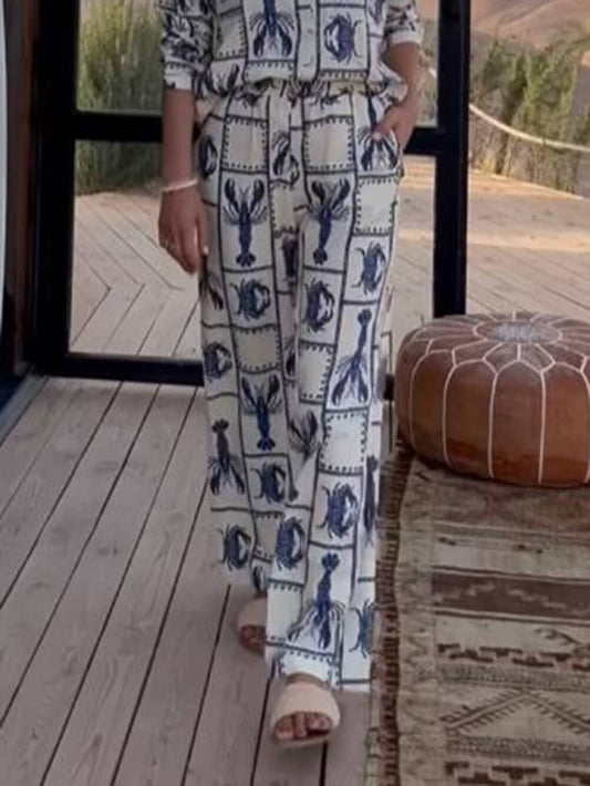 Elastic Waist Lobster Print Pants