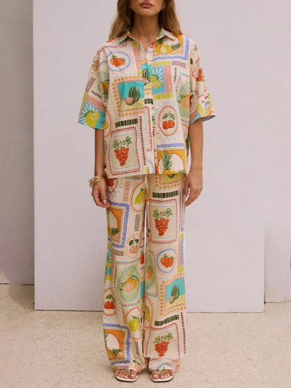 Printed Short Sleeve Shirt and Pants Set