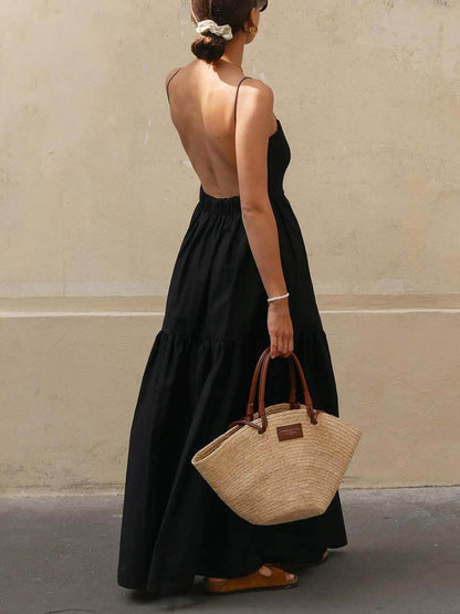 A-Line Waist-Cinching Backless Cami Dress