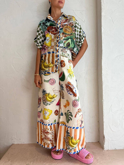 Tropical Fruit Print Shirt Pants Set