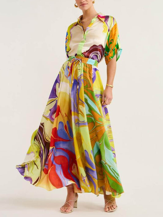 Modern Satin Printed Two Piece