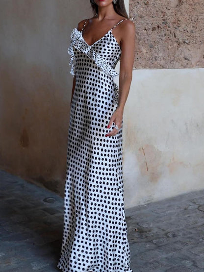 Fitted Polka Dot Layered V-Neck Sleeveless Cami Dress