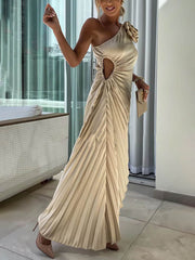 Asymmetric Ruched Hollow Evening Dress