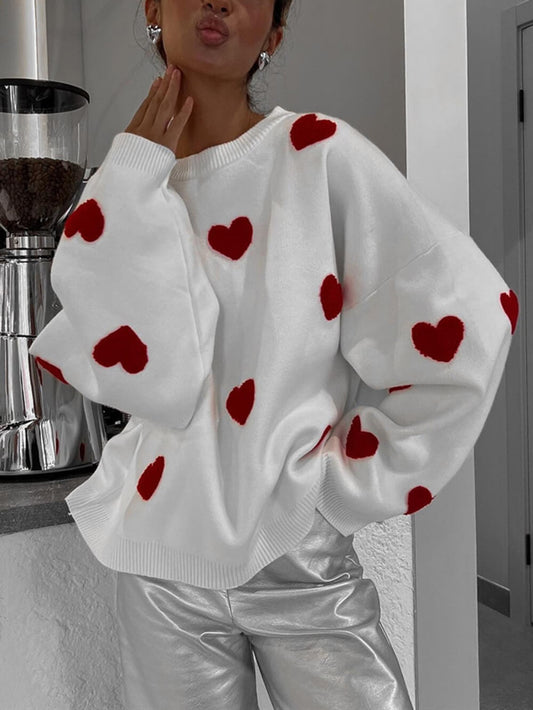 Heart Pattern Knit Sweatshirt