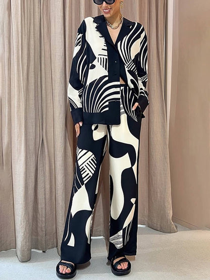 Graffiti Print Wide Leg Pants Set