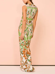 Paisley Print Twist Knot Slit Maxi Dress
