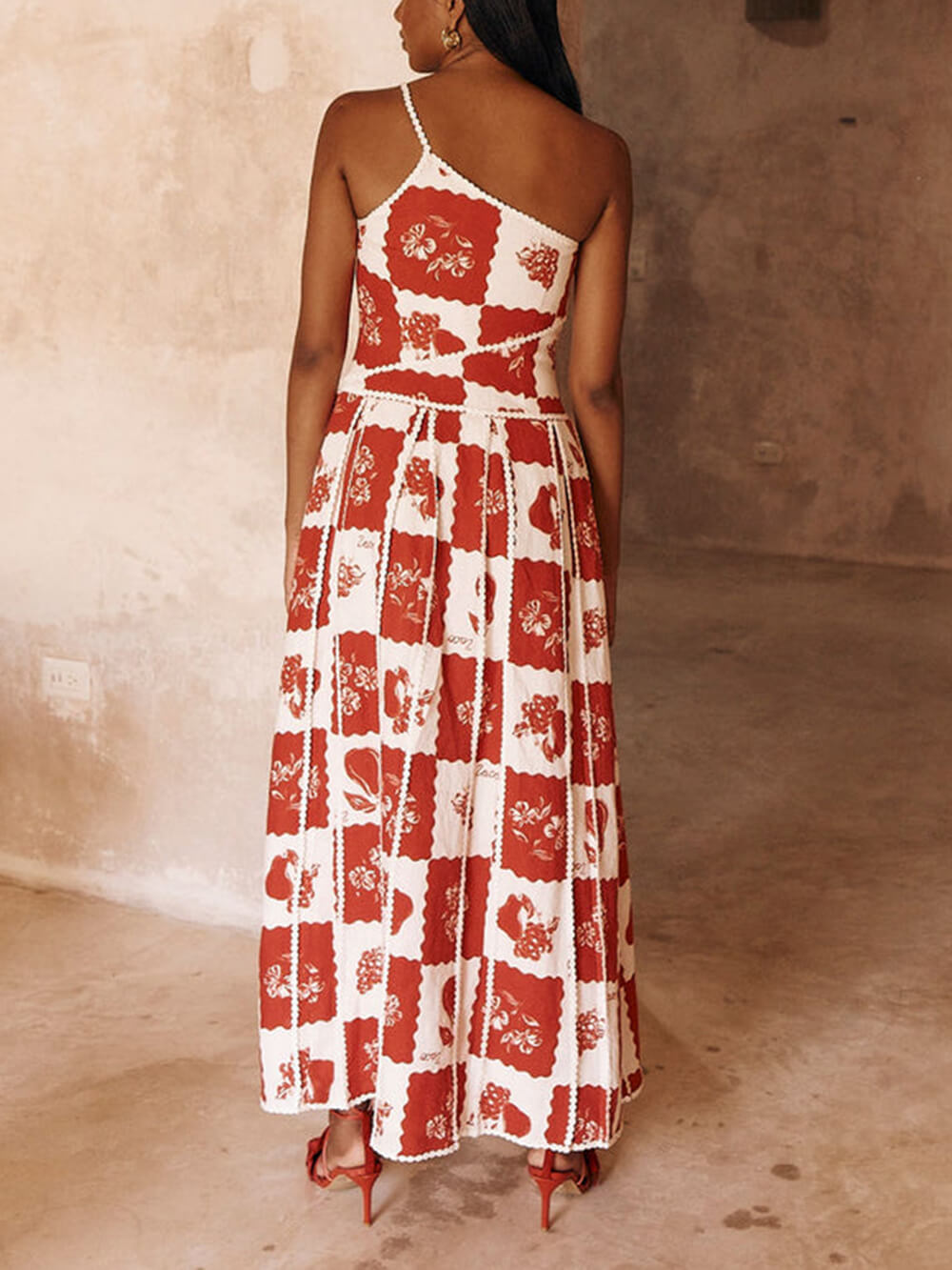Fashion Strappy Print Trim Dress