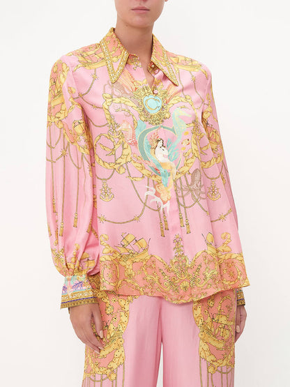 Fish Print Puff Sleeve Blouse Set