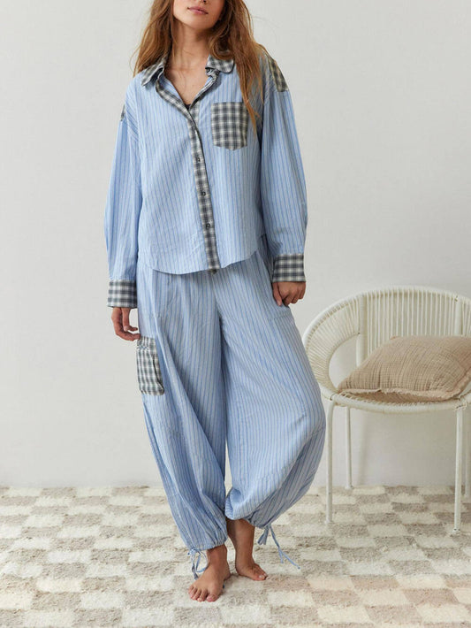 Loose Fit Blue Sleepwear Set