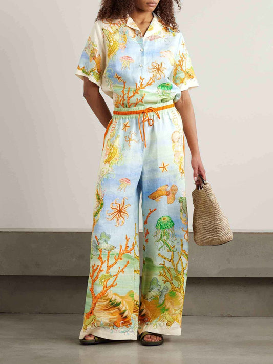 Coral Print Wide Leg Set