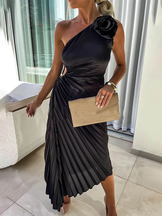 Asymmetric Ruched Hollow Evening Dress