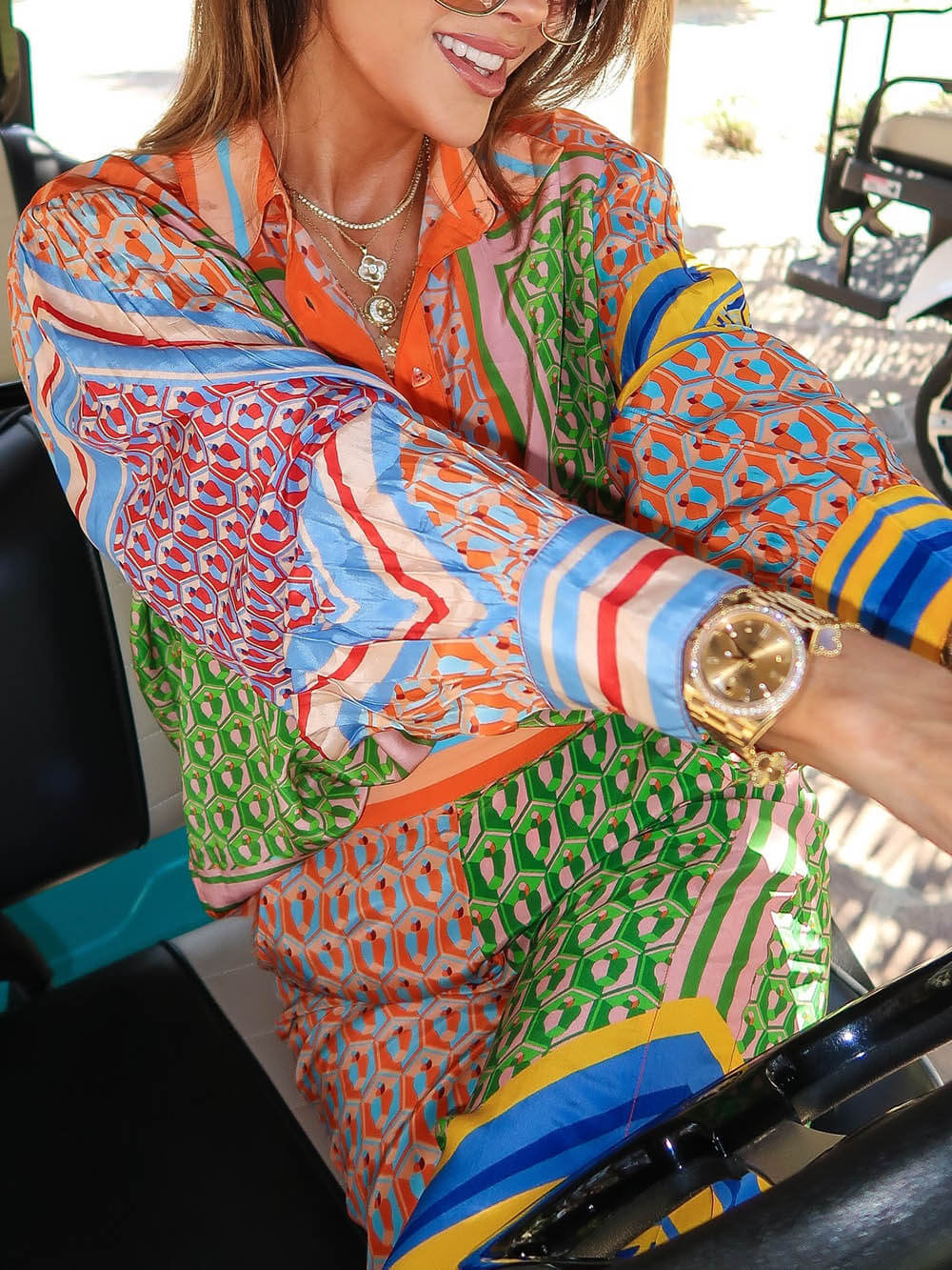 Colorful Print Balloon Sleeve Shirt