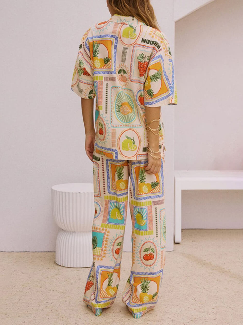 Printed Short Sleeve Shirt and Pants Set