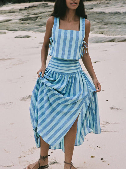 Lace-Up Tank & Midi Skirt Set