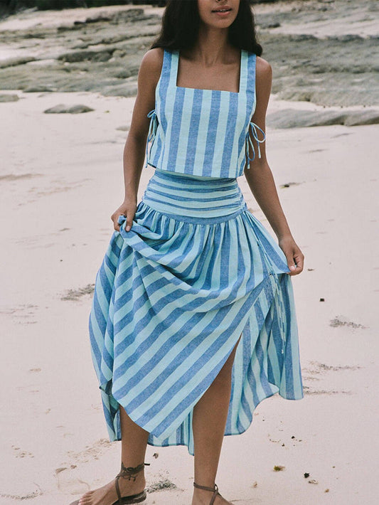 Lace-Up Tank & Midi Skirt Set