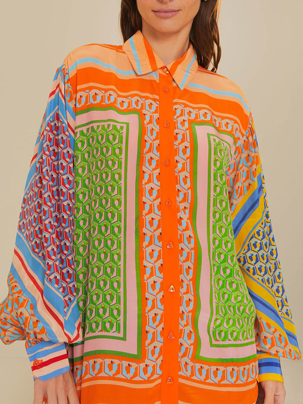 Colorful Print Balloon Sleeve Shirt