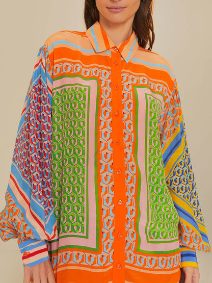 Colorful Print Balloon Sleeve Shirt