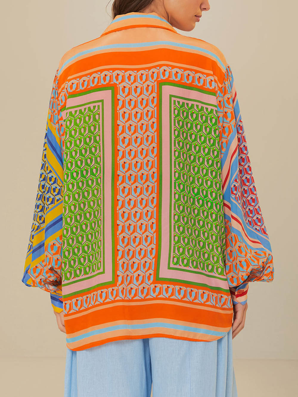 Colorful Print Balloon Sleeve Shirt