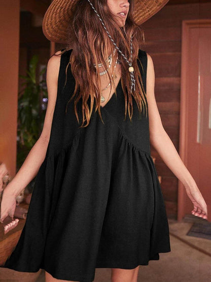 Chic Deep V Wide Strap Tank Dress