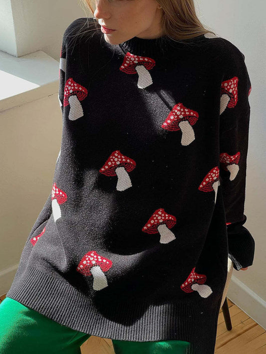 Mushroom Print Contrast Sweater