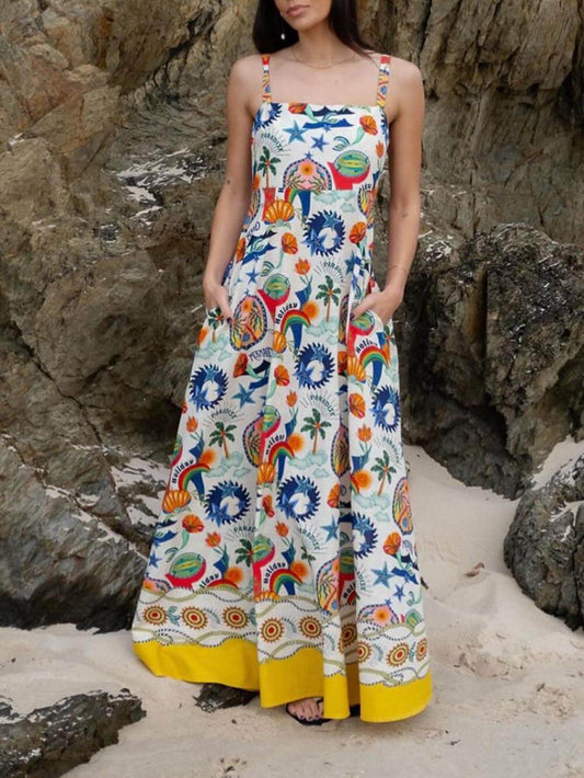 Trendy Graffiti Print Sleeveless Flared Dress