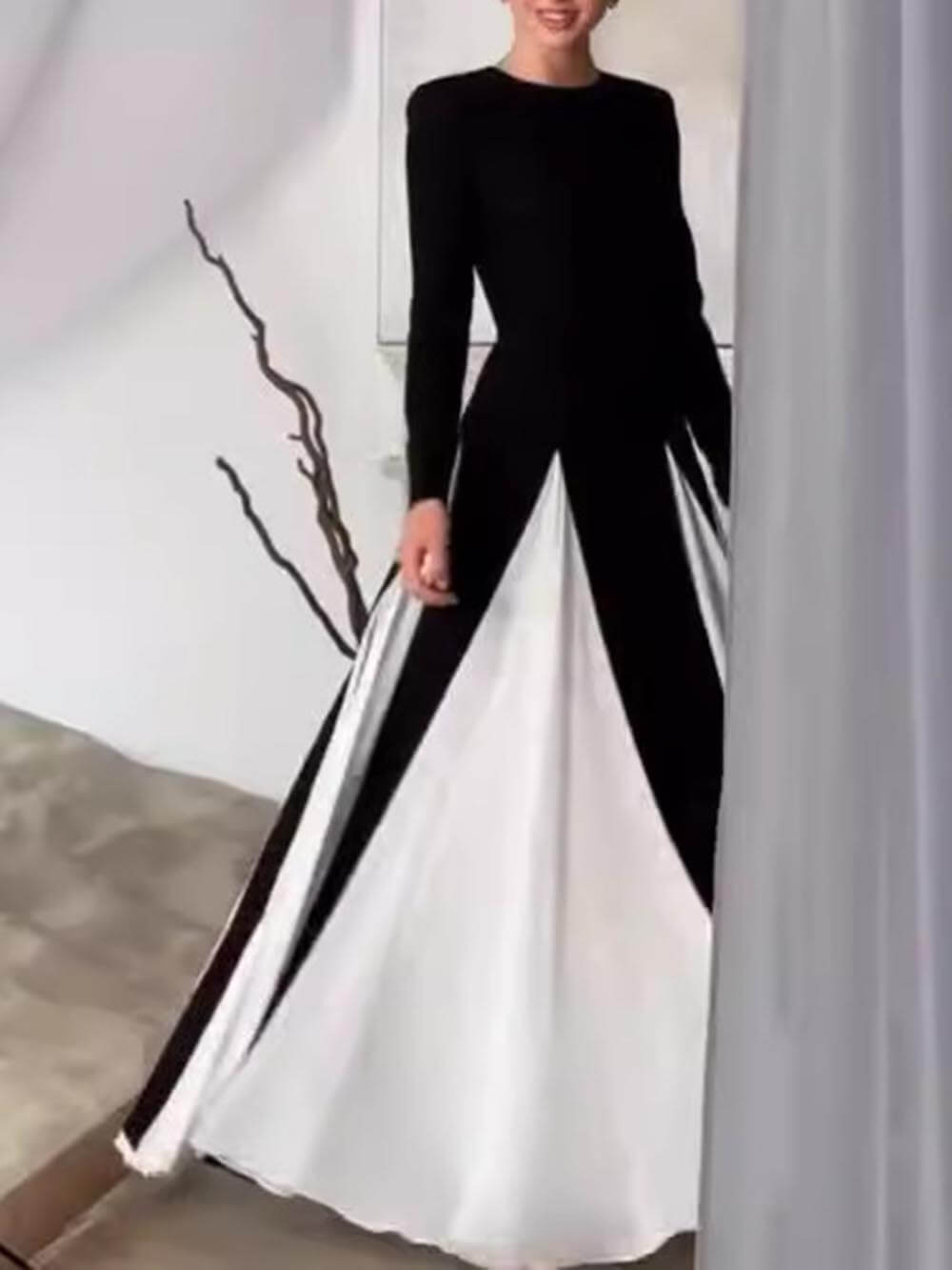 Colorblock Bodycon Long Sleeve Dress