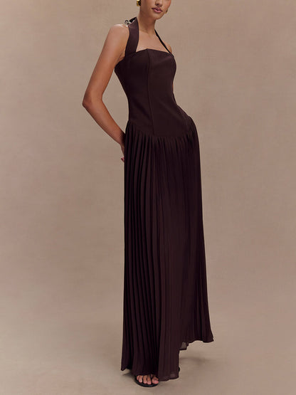 Pleated Halter Neck Maxi Dress
