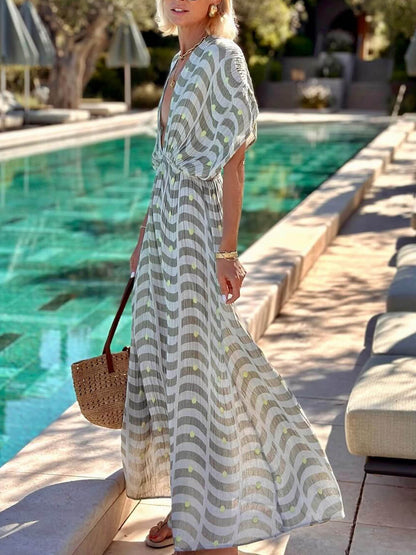 Floral V-Neck Waist-Cinched Maxi Dress