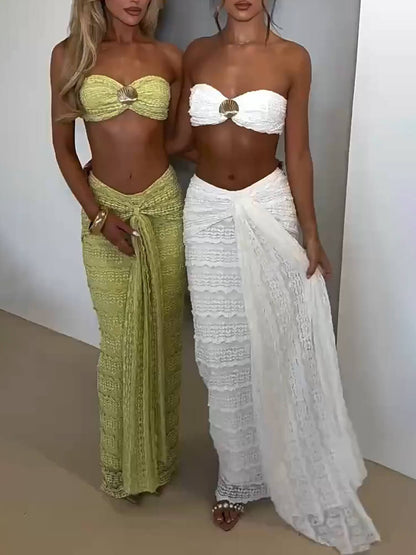 Strapless Shell Top and Ruched Skirt Set