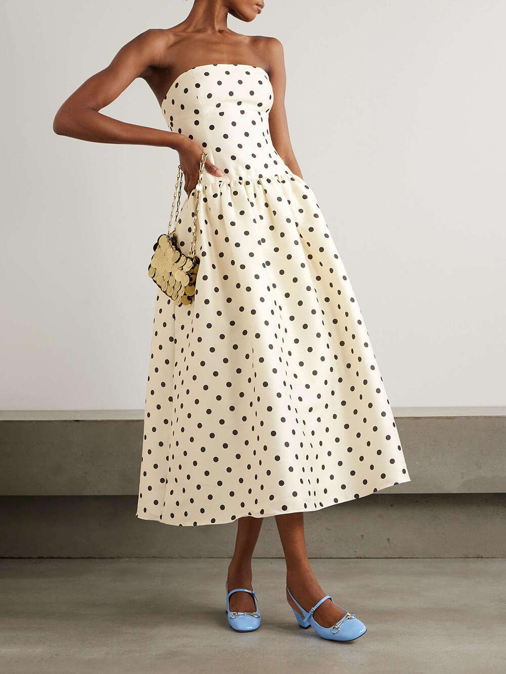 Classic Polka-Dot Print Satin Dress