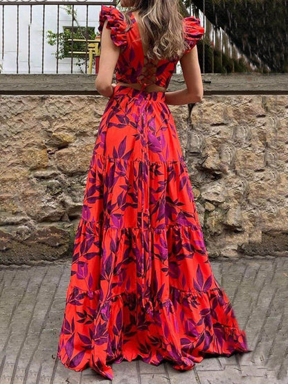 Floral Ruffle Flared Dress