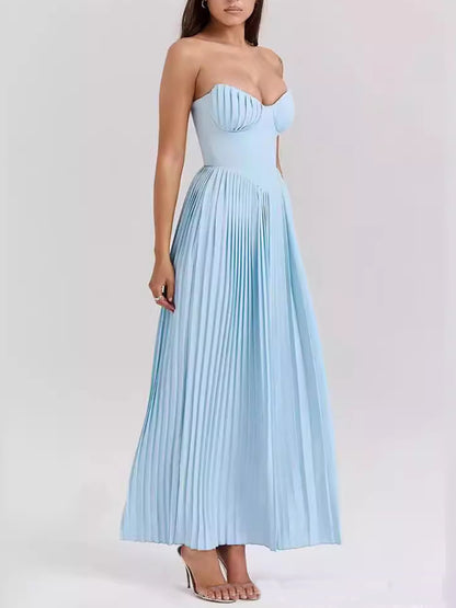 Pleated Strapless Maxi Dress