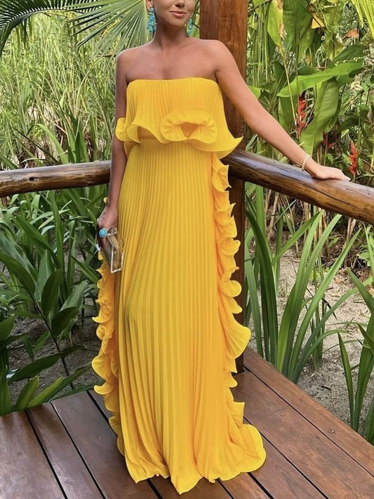 Ruched Strapless Flared Dress