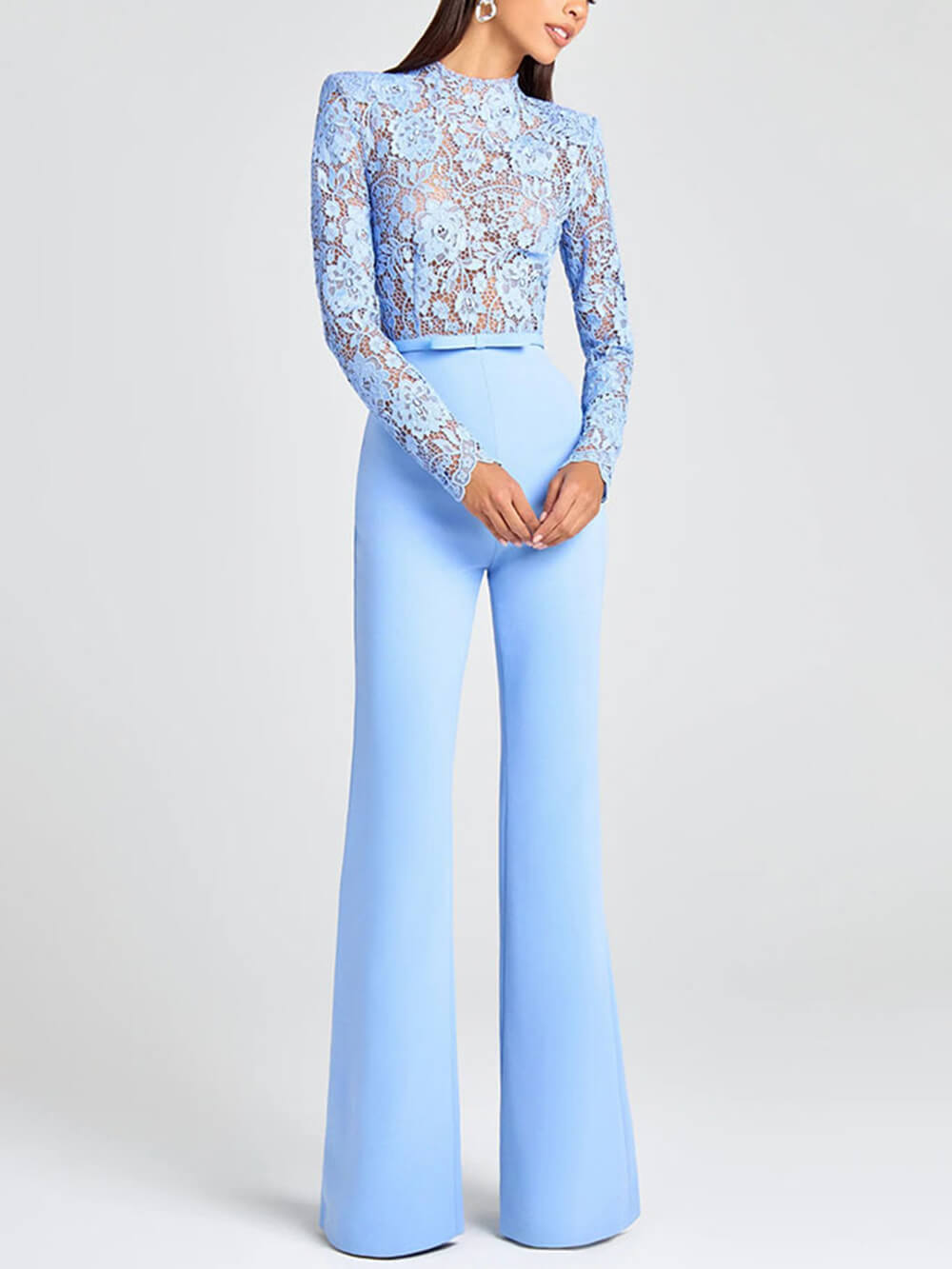 Lace Patchwork Belted Jumpsuit