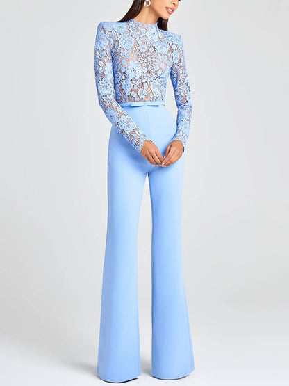 Lace Patchwork Belted Jumpsuit