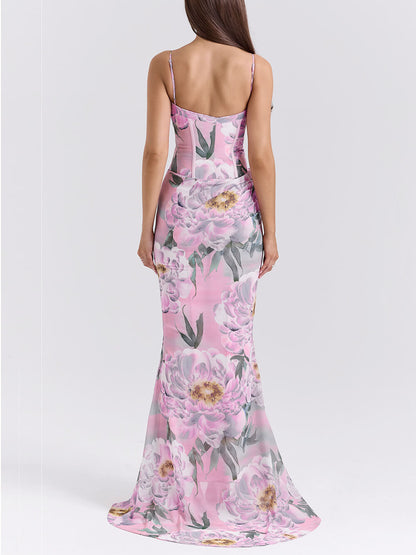 Floral Sexy Fitted U-Neck Cami Dress