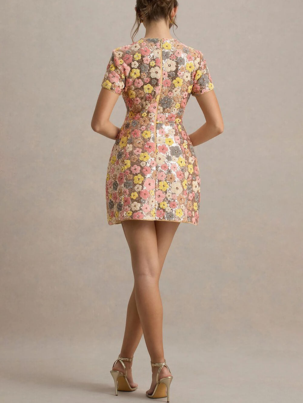 Short Sleeve Sequin Round Neck Dress