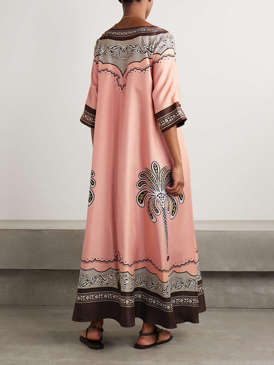 Casual Printed Loose Satin Dress