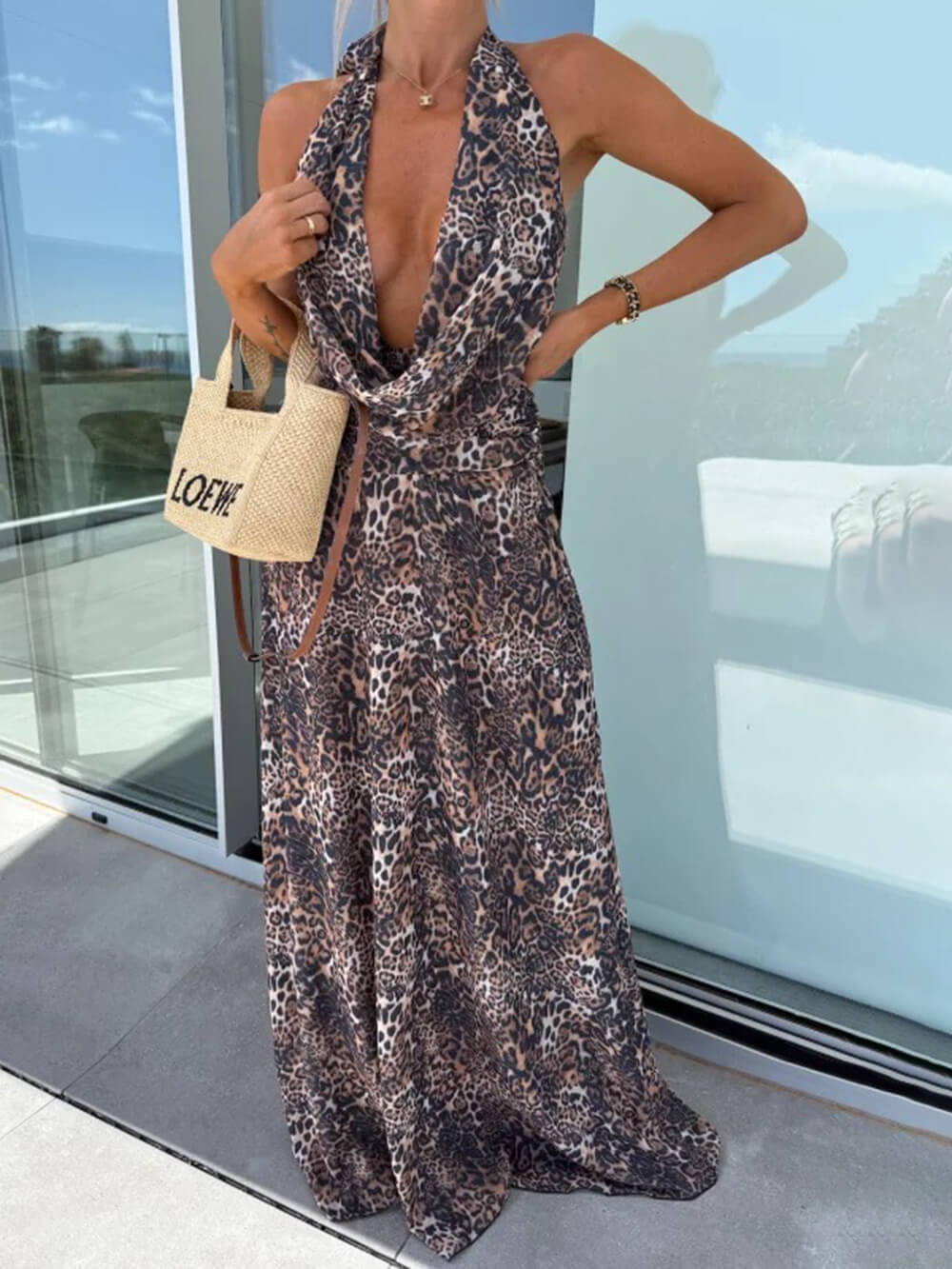 Floral Backless Halter Tie Maxi Dress