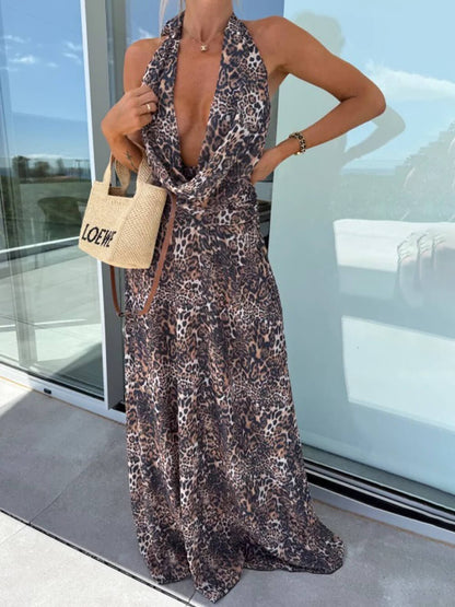 Floral Backless Halter Tie Maxi Dress