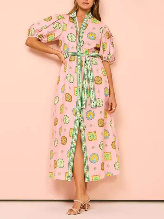 Graffiti Lantern Sleeve Open-Front Dress
